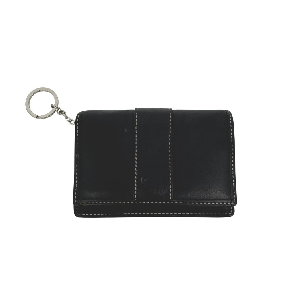 Vintage Coach Wallet Black Leather Contrast Stitch Snap Key Ring Card Case